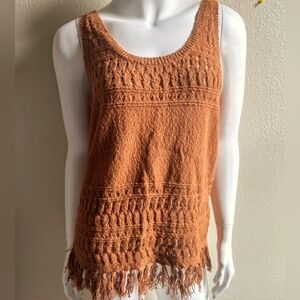 A.N.A. Burnt Orange Knit Fringe Sweater Tank Top Size Large